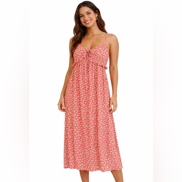 Billabong Dresses & Skirts - Billabong Coral Red/Orange Floral Midi Dress